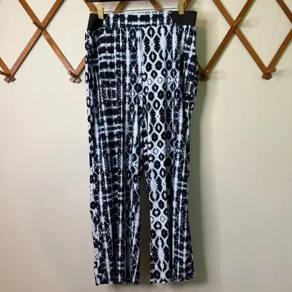 INC International Concepts Navy‎ Tie Dye Wide Leg Cropped Palazzo Pants Medium - Picture 9 of 9